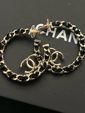 NWOT Interwoven Chain Hoop Earrings with CC Charm